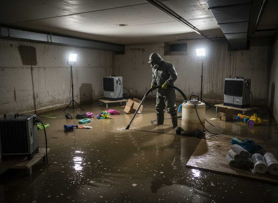 Sewage Backup After Heavy Rain Cleanup in La Crosse